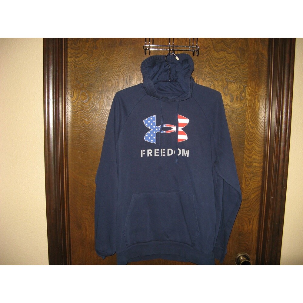 Mens Under Armour Navy Blue Freedom American Flag Logo Hoodie Sweatshirt Size M